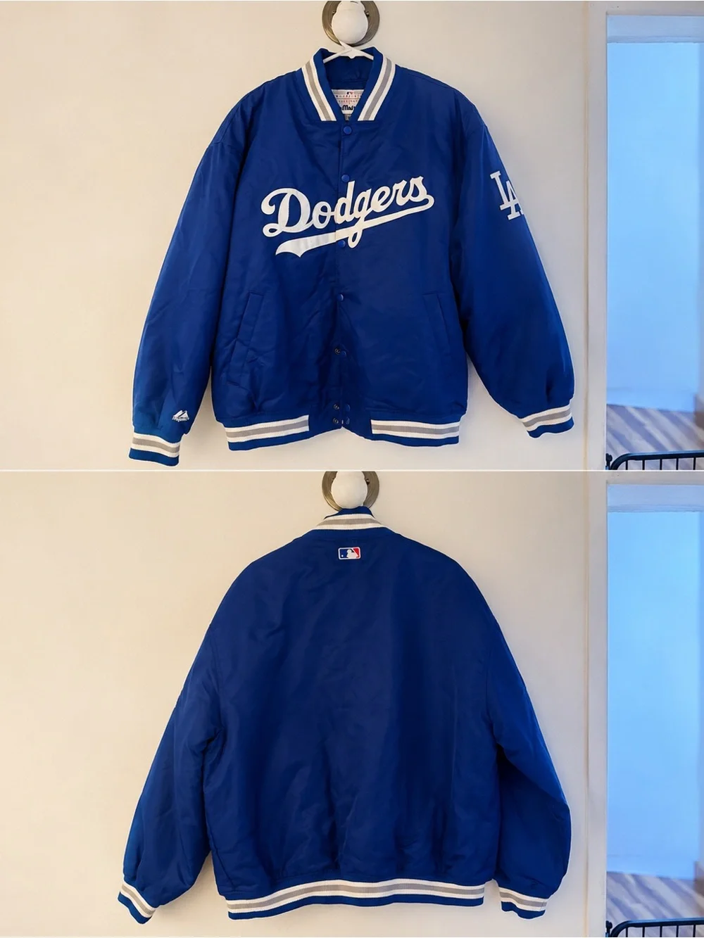 Majestic Royal Blue Dodgers Script Bomber Jacket